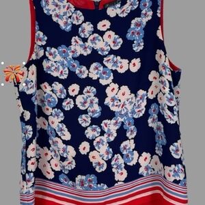 Rose & Olive Floral Sleeveless Blouse - Navy and Red